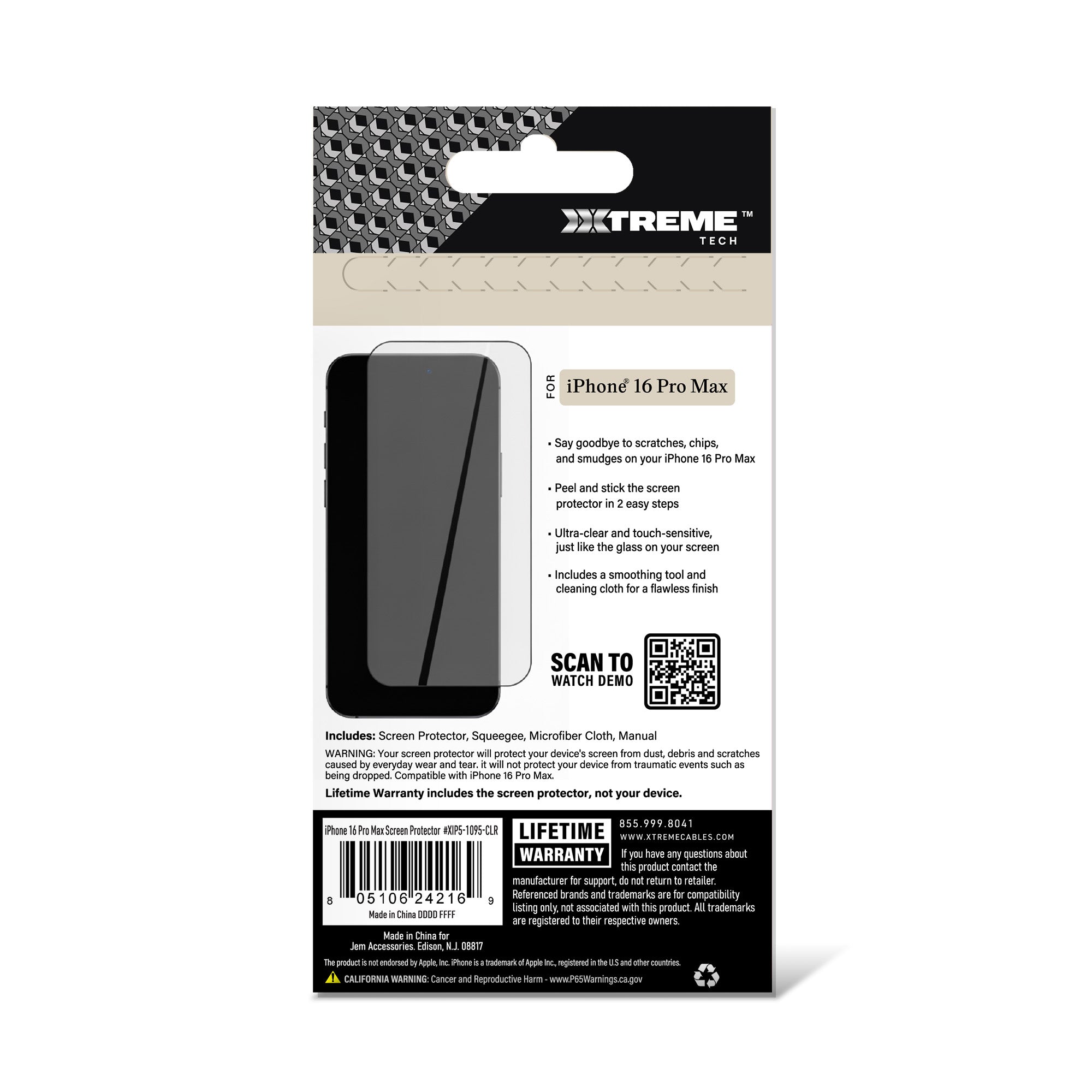 Premium Indestructible Screen Protector for iPhone 16 Pro Max, Shatterproof & Scratch Resistant Glass Film, Touch Sensitive Easy Peel & Stick Installation