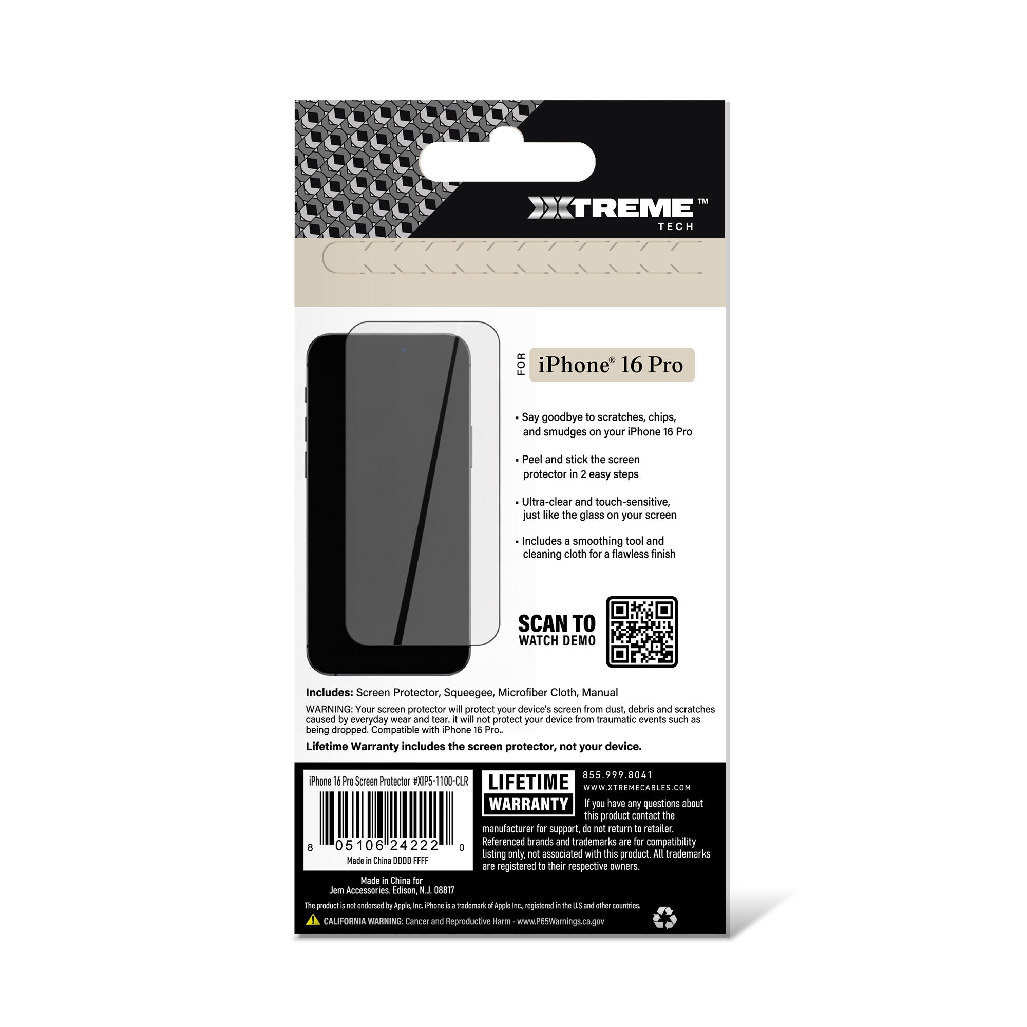Premium Indestructible Screen Protector for iPhone 16 Pro, Shatterproof & Scratch Resistant Glass Film, Touch Sensitive Easy Peel & Stick Installation