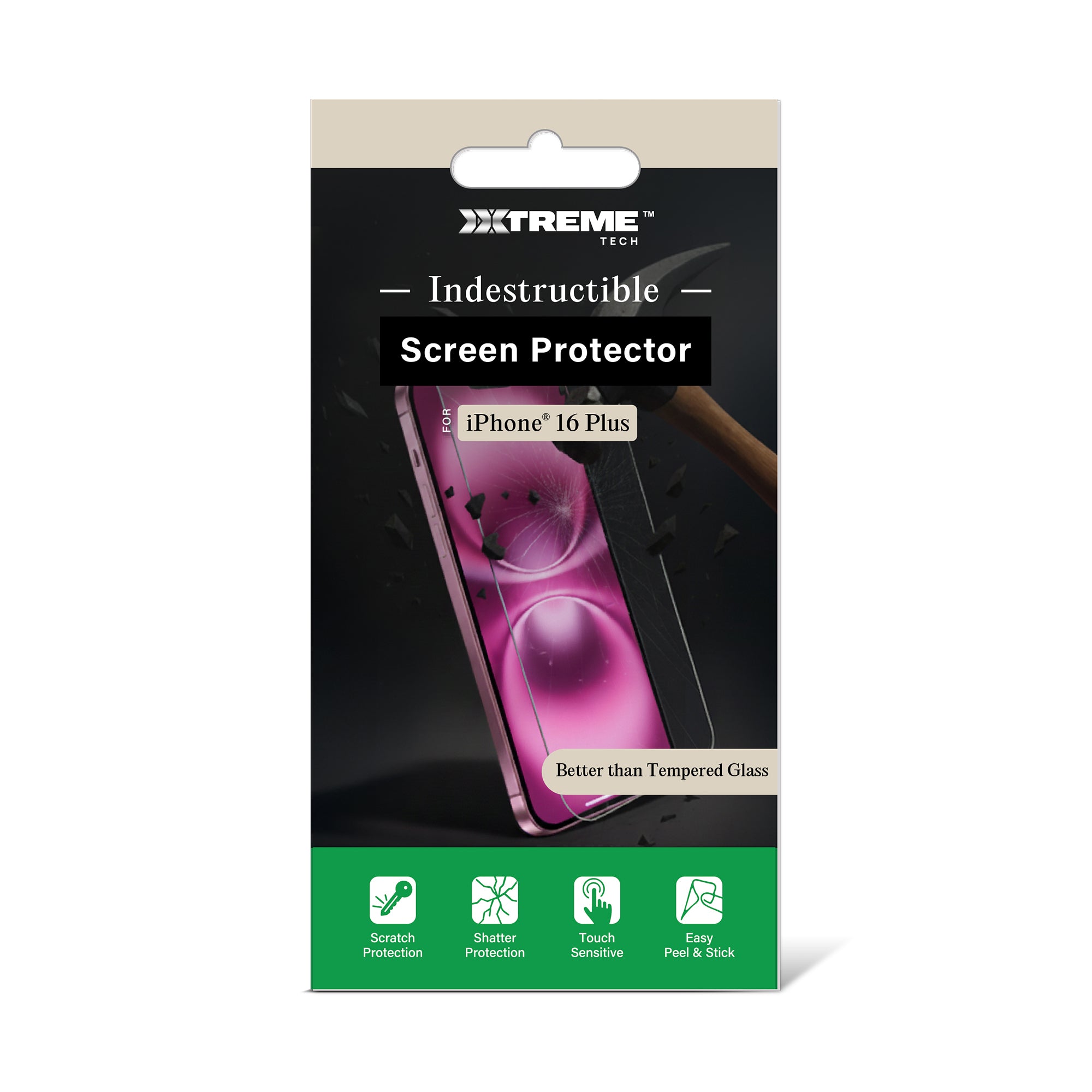 Premium Indestructible Screen Protector for iPhone 16 Plus, Shatterproof & Scratch Resistant Glass Film, Touch Sensitive Easy Peel & Stick Installation