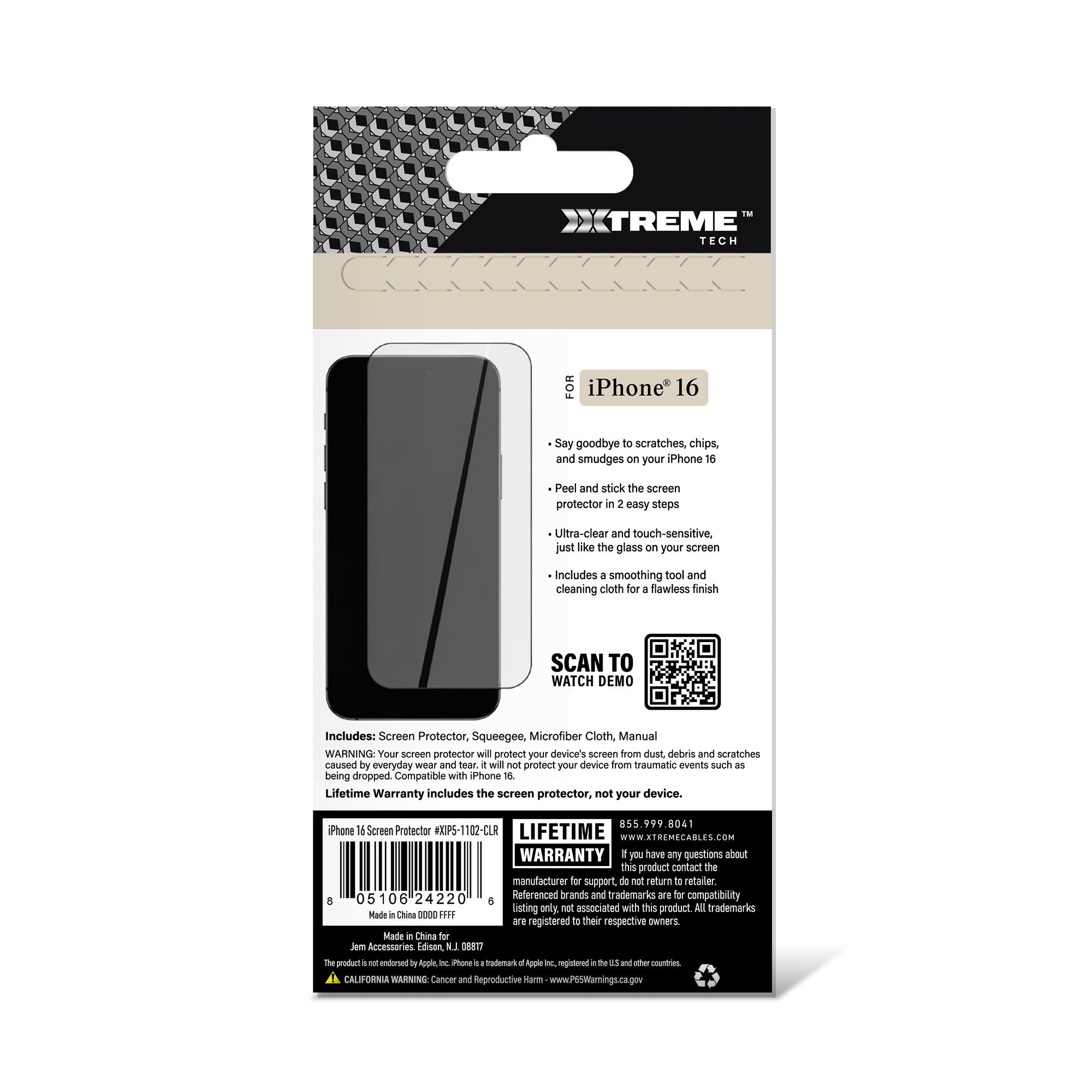 Premium Indestructible Screen Protector for iPhone 16, Shatterproof & Scratch Resistant Glass Film, Touch Sensitive Easy Peel & Stick Installation
