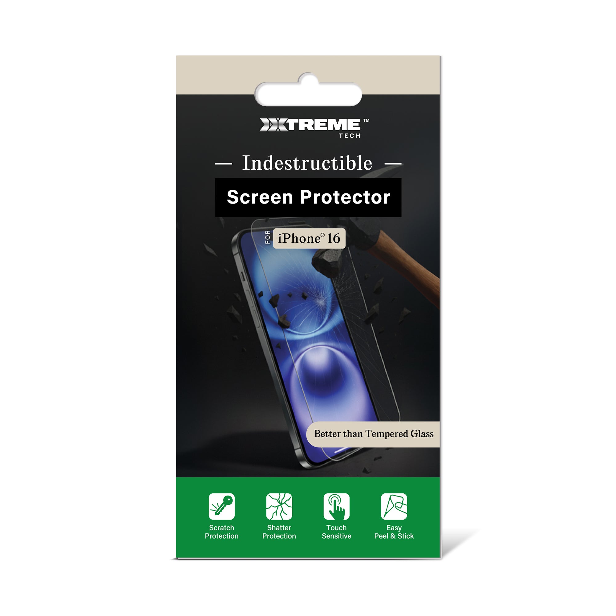 Premium Indestructible Screen Protector for iPhone 16, Shatterproof & Scratch Resistant Glass Film, Touch Sensitive Easy Peel & Stick Installation