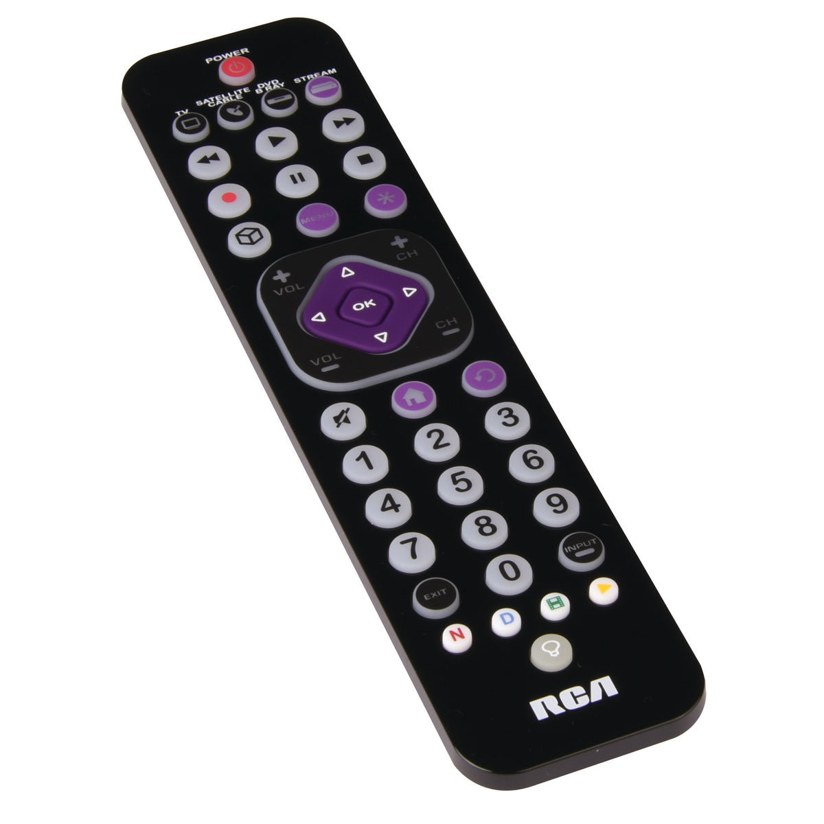 RCA 4-Device Universal Streaming Remote Control, Ultra-Slim Backlit Remote for TV, Cable, Satellite, DVD, Blu-ray, Soundbar & Streaming Players