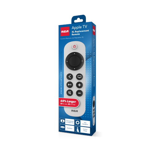 RCA Extra-Large Replacement Remote for Apple TV, Preprogrammed IR Remote with Large Buttons, 40 ft Range, Gray