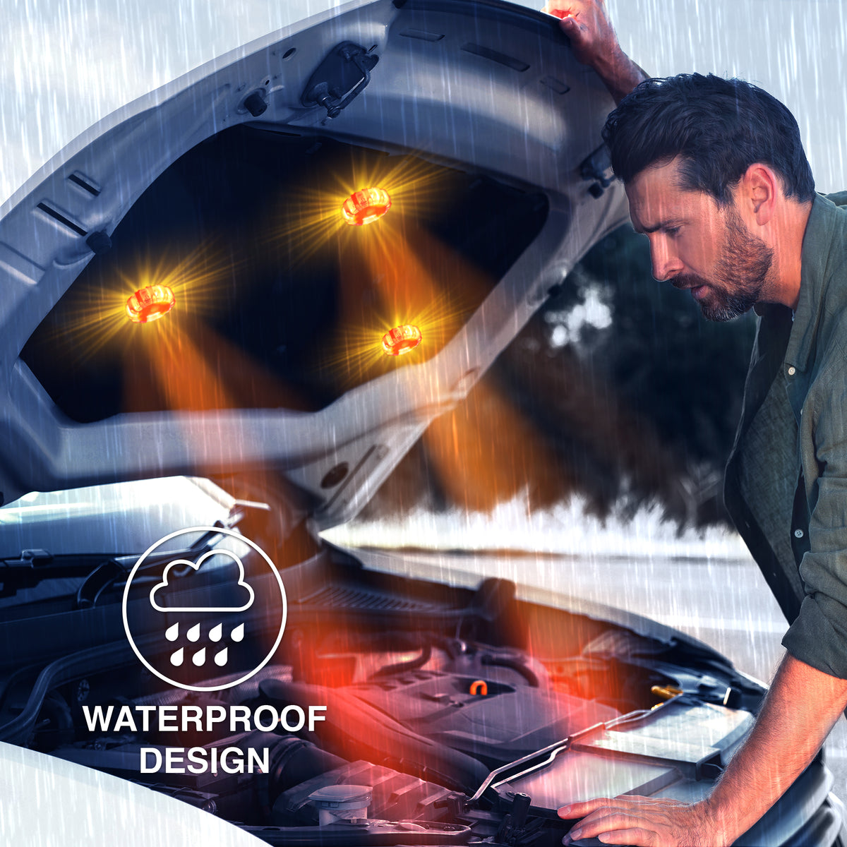 STP Emergency Auto LED Road Flare Discs, 8 Flash Modes/2 Mounting Options, 1 Mile Signal Viability