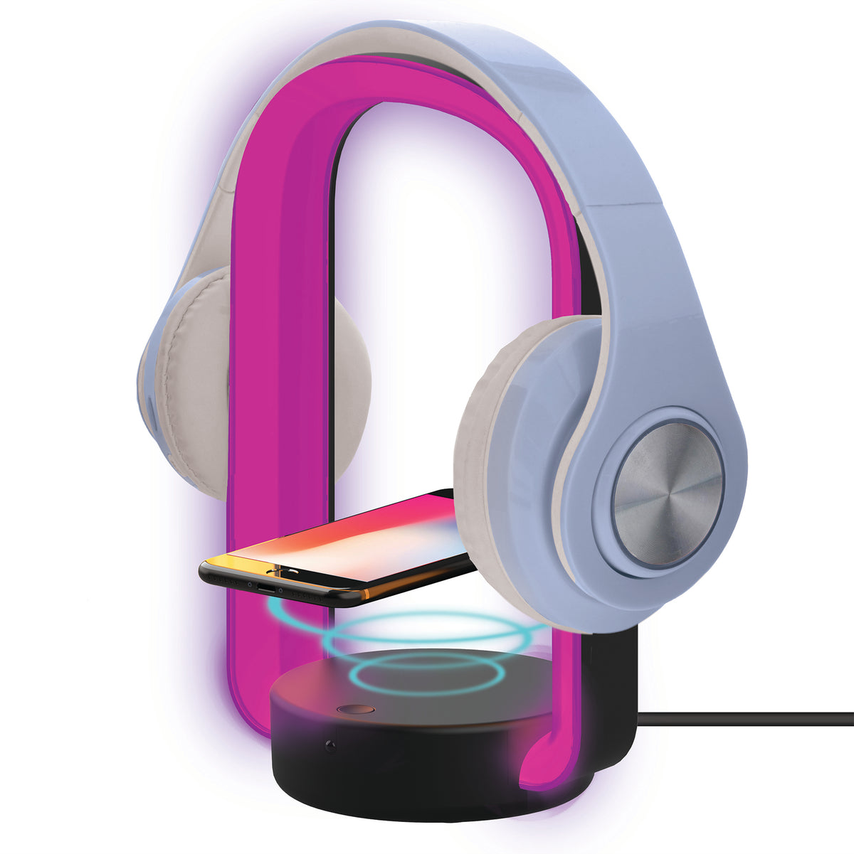 HALO RGB Multicolor LED Lamp with Remote, Headphone Holder, and 5W Wireless Charger, Desk Accessories for Gaming and Home Office