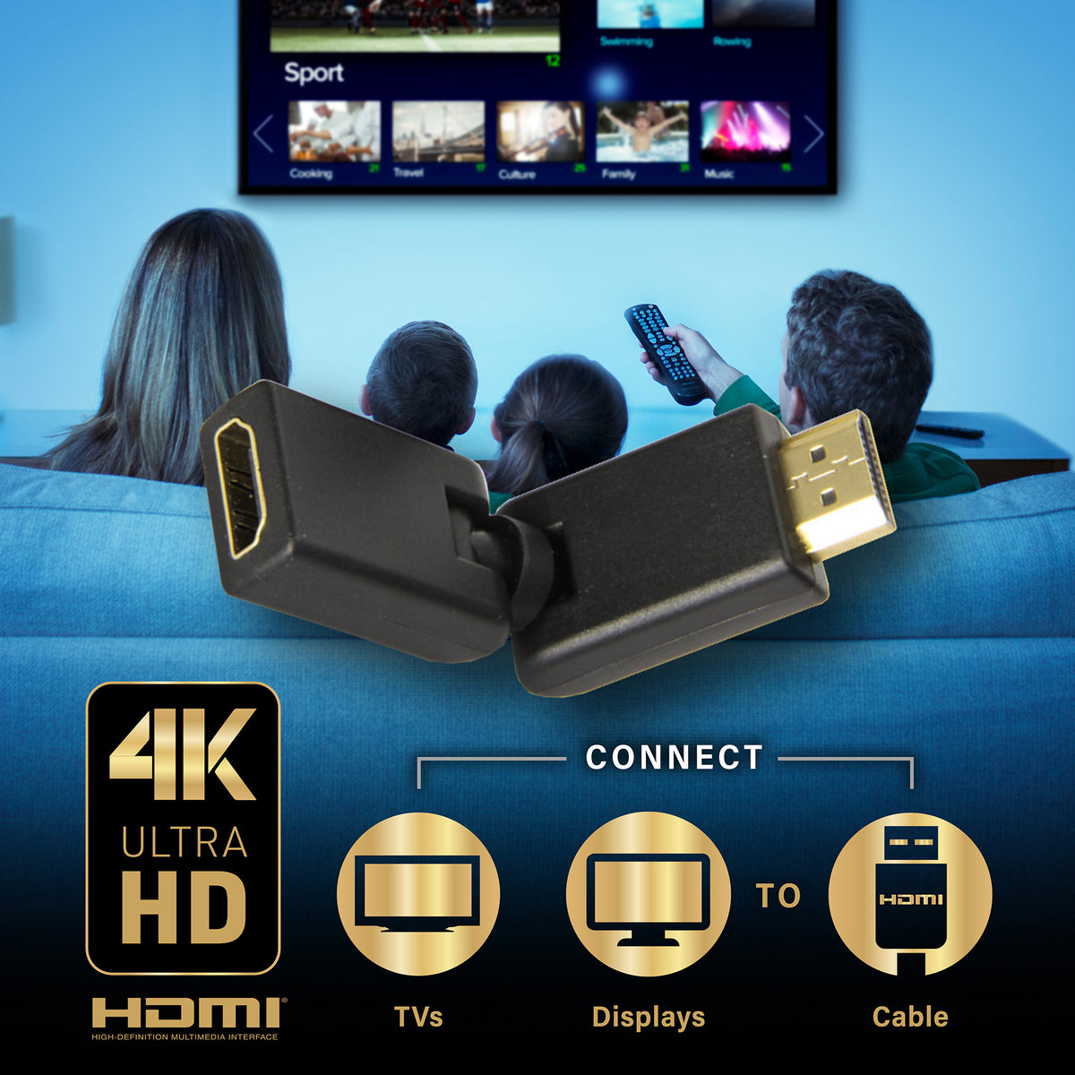 HDMI Free-Angle Adaptor, 90 Degree and 270 Degree HDMI Adapter, 4K Male to Female Cable with Gold Plated Adaptors, Multi-Angle Adapter for HD TVs, Projectors, Desktops, LCD Screens, & More