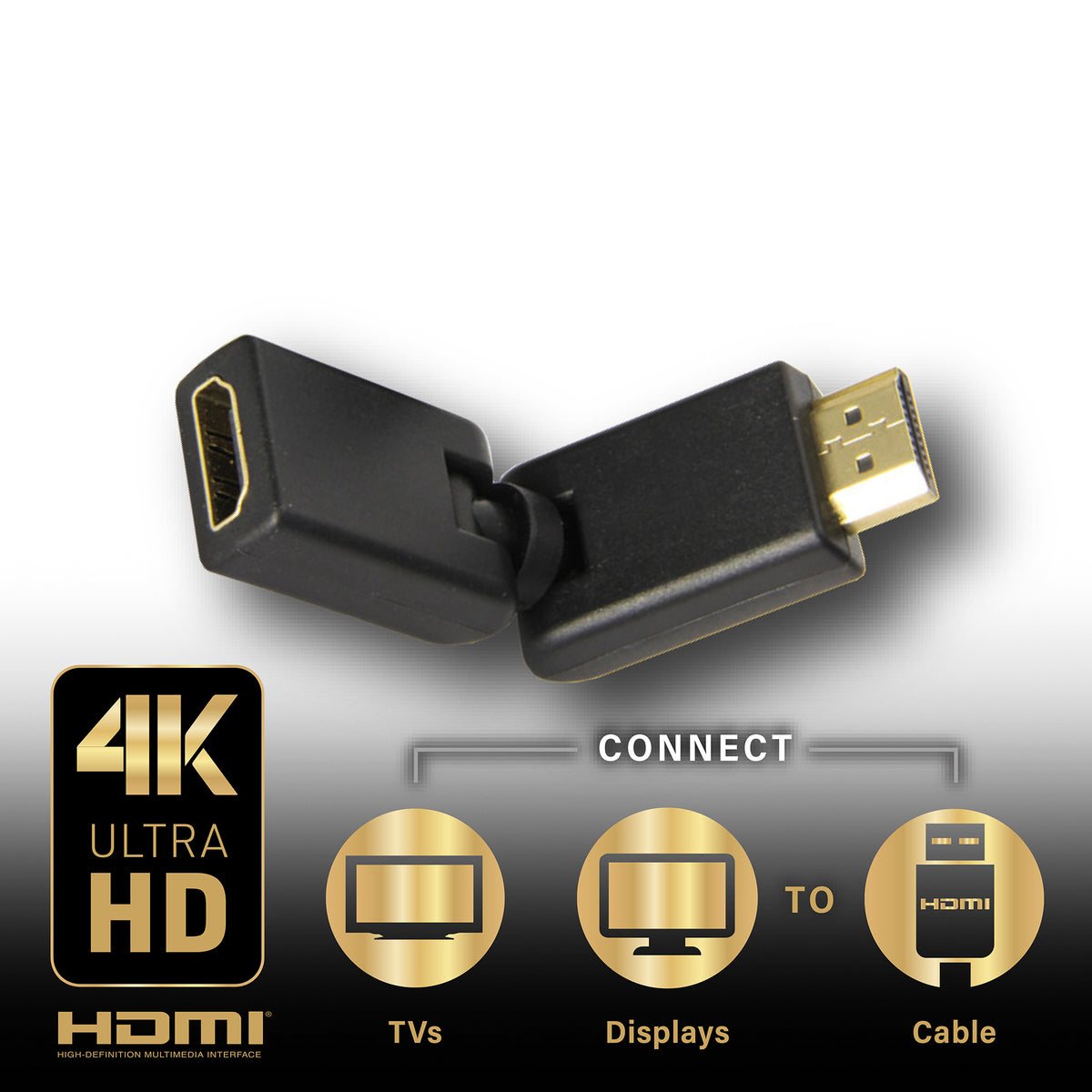 HDMI Free-Angle Adaptor, 90 Degree and 270 Degree HDMI Adapter, 4K Male to Female Cable with Gold Plated Adaptors, Multi-Angle Adapter for HD TVs, Projectors, Desktops, LCD Screens, & More