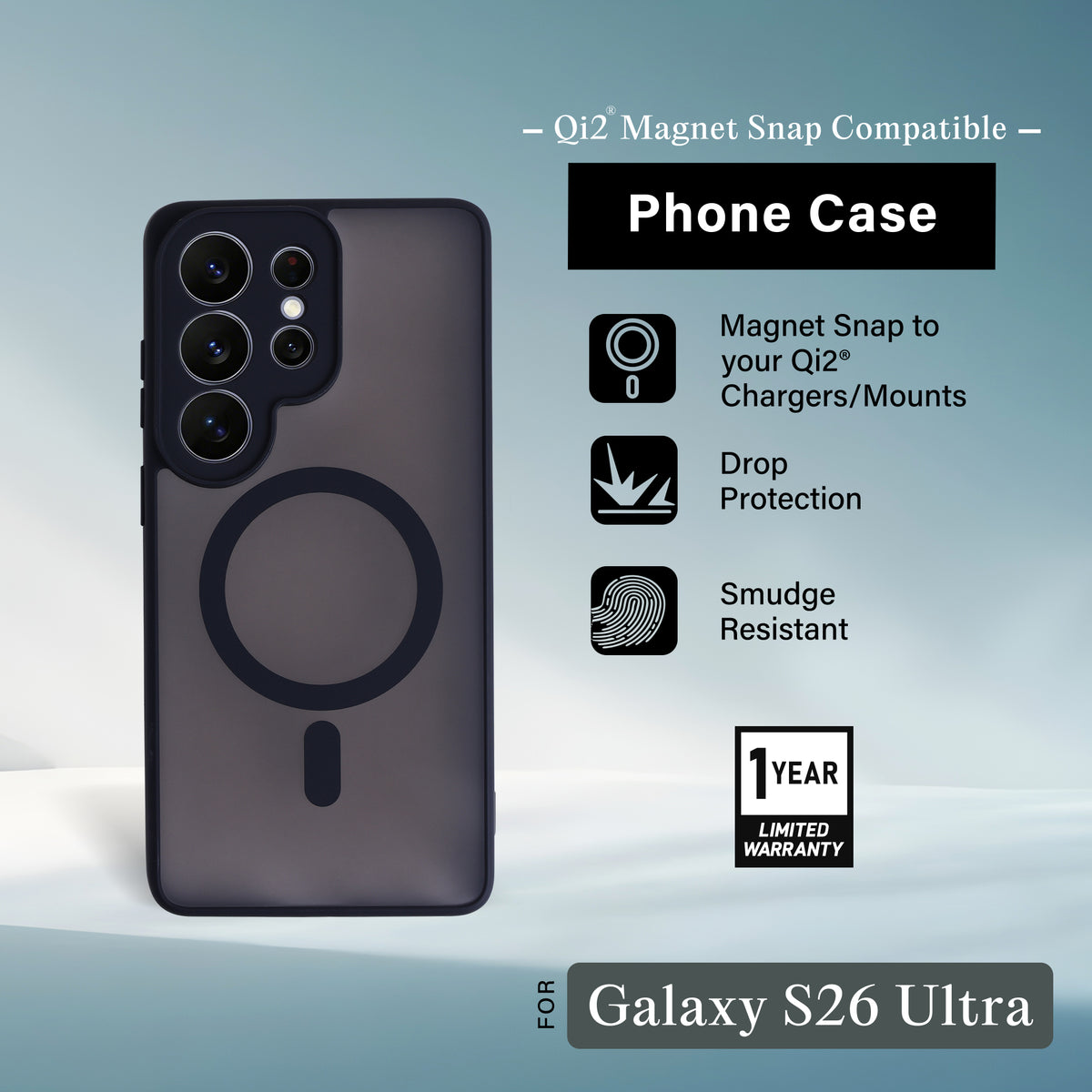 Samsung Galaxy S26 Ultra Protective Phone Case, Shock-Absorbing Slim Cover with Raised Screen & Camera Edges, Black