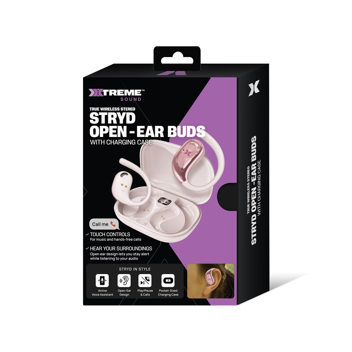 Sound Stryd Open-Ear True Wireless Bluetooth Earbuds with Charging Case, Touch Controls & 6-Hour Playtime, Rose Gold