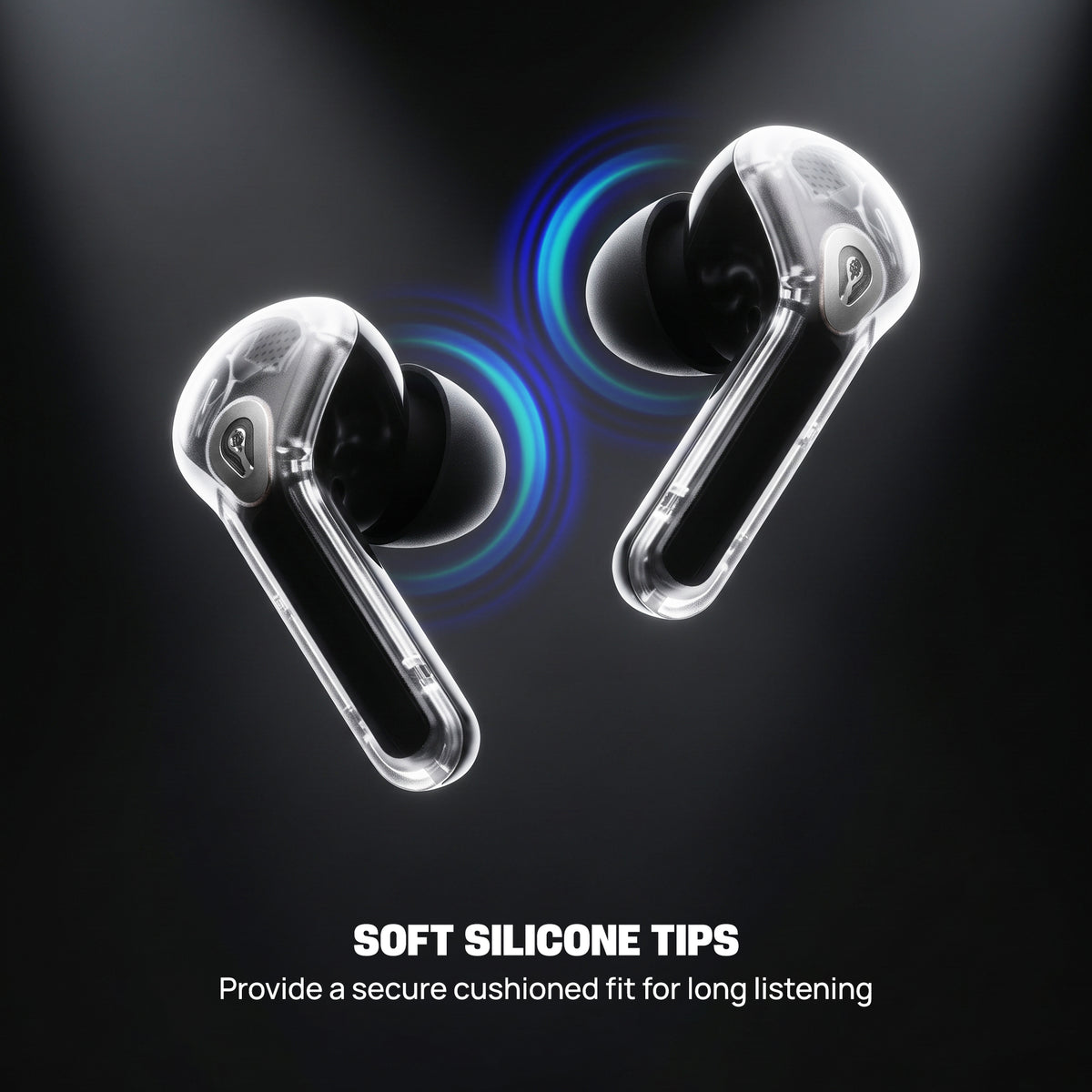 Sound Elev8 True Wireless Stereo Earbuds with Touchscreen LCD Charging Case, Enhanced Audio & Bluetooth, Clear Black