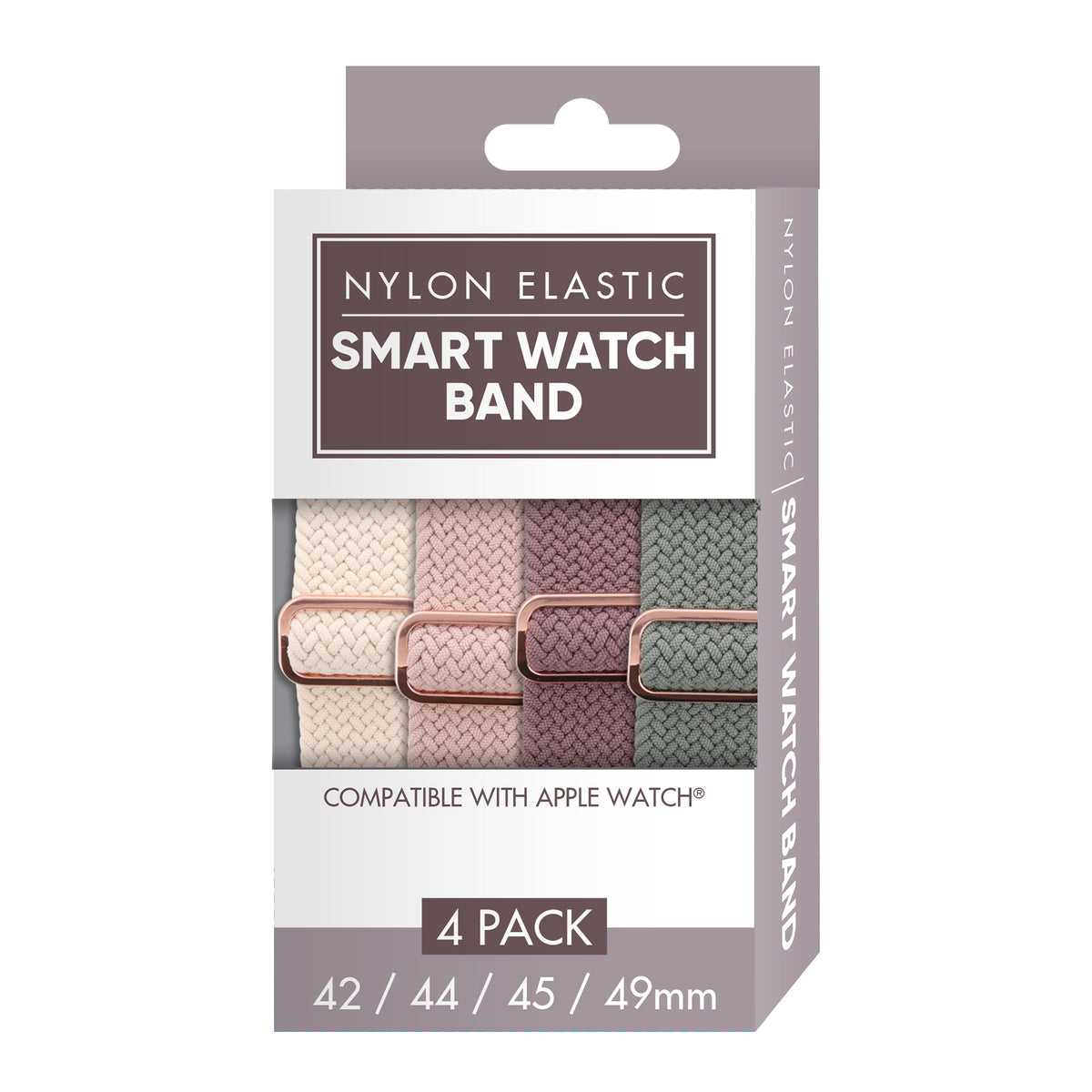 Unisex Smart Watch Nylon Braided Elastic Band 4-Pack, Large, Breathable, Adjustable, 42/44/45/49mm, Compatible with Apple Watch
