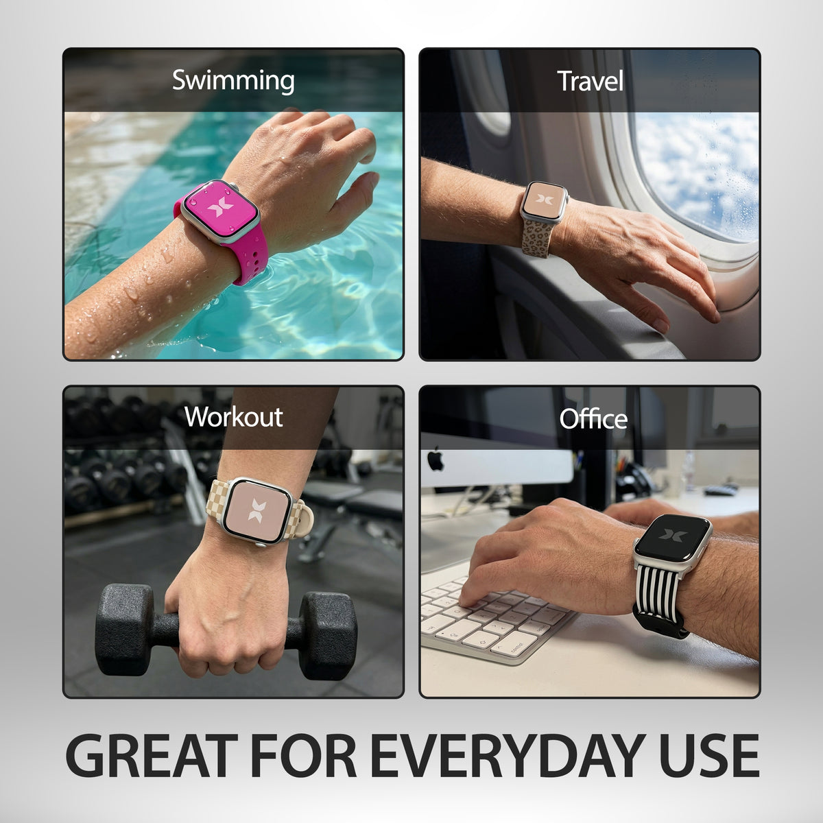 6-Pack Fashion Silicone Bands for Apple Watch Series 1-10 and Ultra 2, Waterproof Adjustable Smart Watch Bands