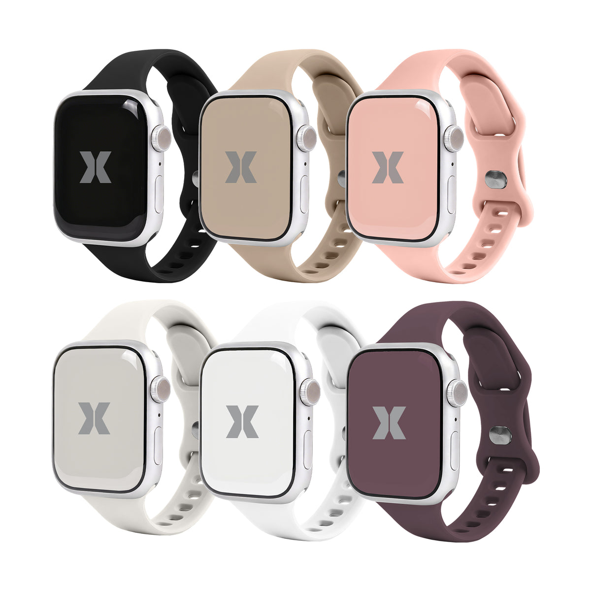 6-Pack Skinny Silicone Bands for Apple Watch Series 1-10 and Ultra 2, Slim Adjustable Smart Watch Bands