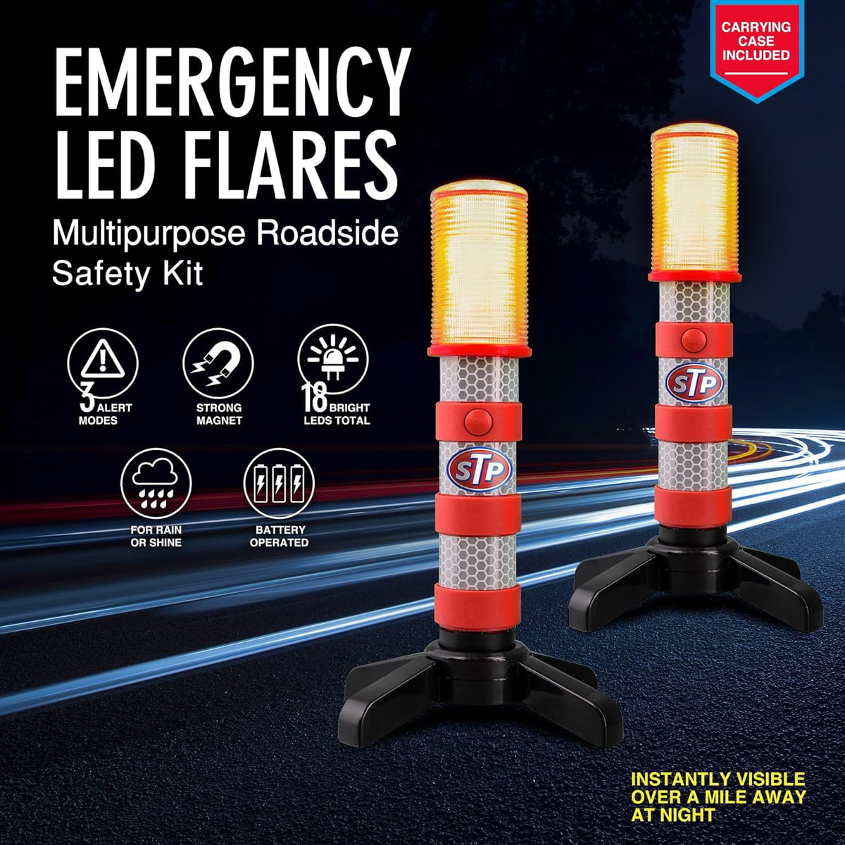 STP LED Road Flares, Multipurpose Roadside Safety Car Emergency Kit, 2-Pack