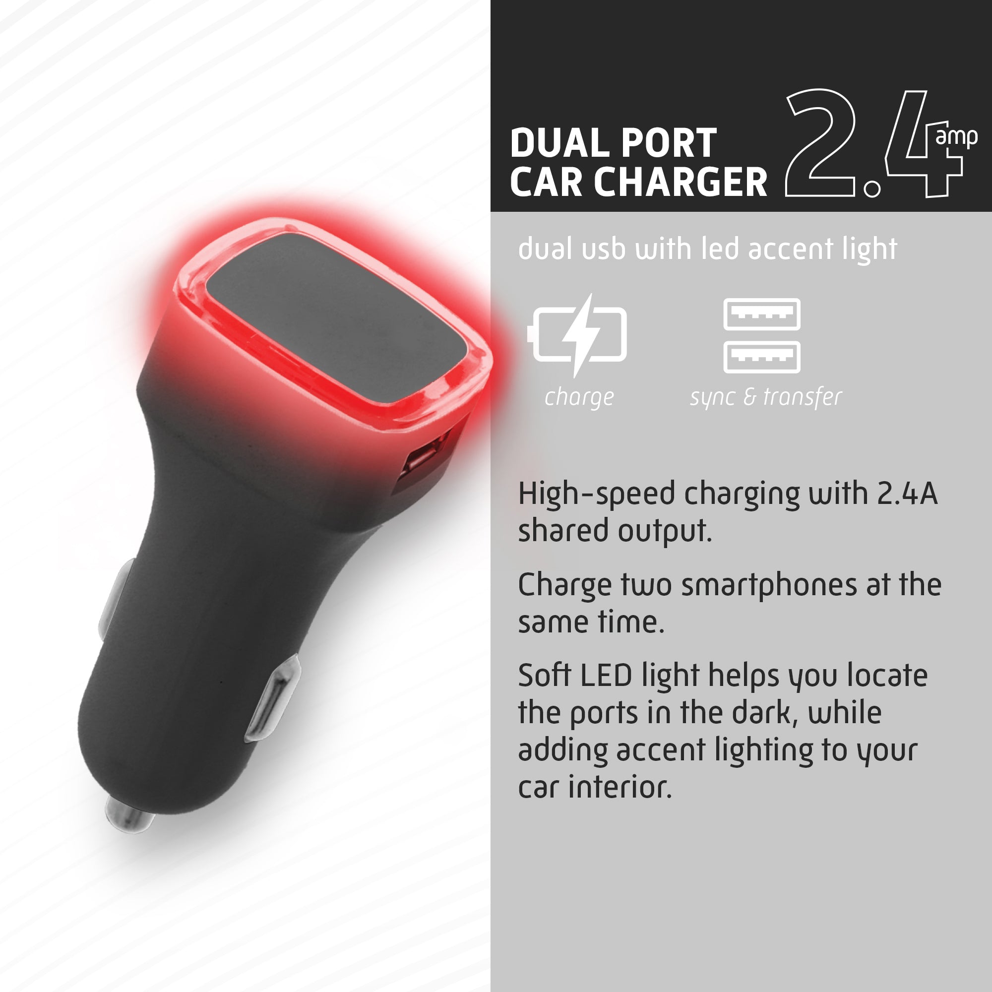 Dual USB Car Charger – 2.4Amp Rapid Charging Adapter for Smartphones, Tablets, and Mobile Devices – Compact High-Speed Vehicle Power Plug