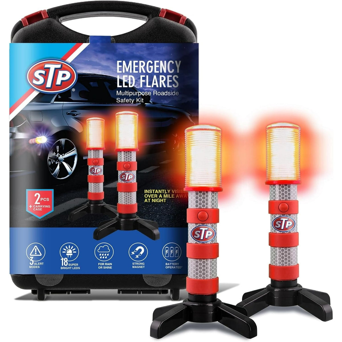 STP LED Road Flares, Multipurpose Roadside Safety Car Emergency Kit, 2-Pack