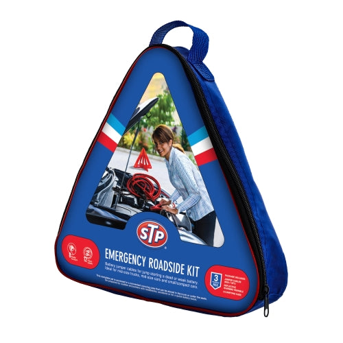 STP Emergency Roadside 3-Piece Kit with 12ft Jumper Cables, Warning Triangle, and Carrying Case