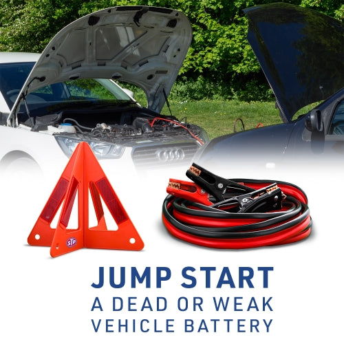 STP Emergency Roadside 3-Piece Kit with 12ft Jumper Cables, Warning Triangle, and Carrying Case