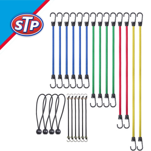 STP Bungee Cords with Hooks Set, 24 Heavy Duty Outdoor Bungee Cords, 2 x 40” in, 2 x 32” in, 4 x 24” in, 6 x 18” in, 6 x 10”, 4 x 8’