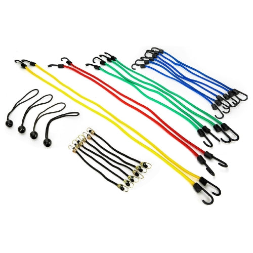 STP Bungee Cords with Hooks Set, 24 Heavy Duty Outdoor Bungee Cords, 2 x 40” in, 2 x 32” in, 4 x 24” in, 6 x 18” in, 6 x 10”, 4 x 8’