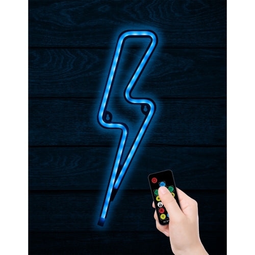 13" Lightning Bolt Multi-Color LED Neon Sign – RGB Color Flow Wall Art with Remote Control, USB Powered, and Shatterproof Design