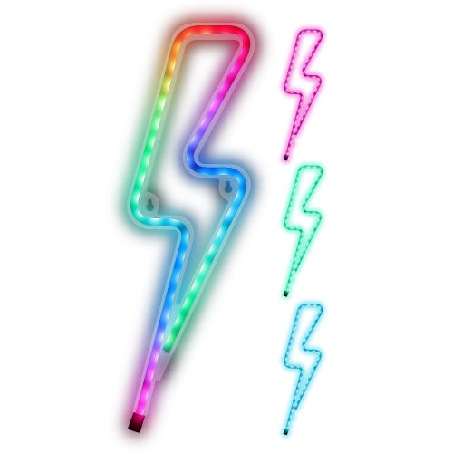 13" Lightning Bolt Multi-Color LED Neon Sign – RGB Color Flow Wall Art with Remote Control, USB Powered, and Shatterproof Design