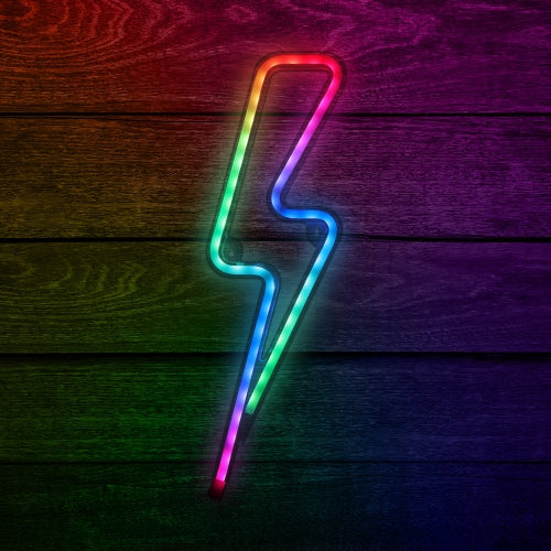 13" Lightning Bolt Multi-Color LED Neon Sign – RGB Color Flow Wall Art with Remote Control, USB Powered, and Shatterproof Design