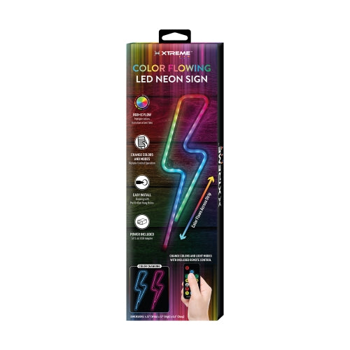 13" Lightning Bolt Multi-Color LED Neon Sign – RGB Color Flow Wall Art with Remote Control, USB Powered, and Shatterproof Design