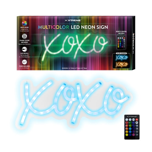 13.3" x 5.9" "XOXO" Multi-Color LED Neon Sign – Vibrant Wall Decor with Adjustable Brightness & USB Power for Bedrooms, Offices, and Events