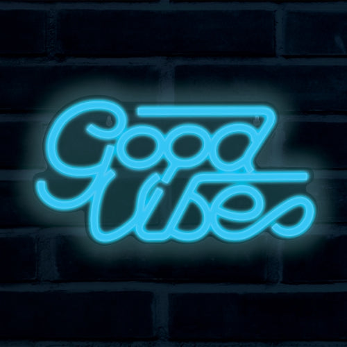 "Good Vibes" Multi-Color LED Neon Sign – 12.7" x 6.7" Decorative Wall Light with USB Power, Integrated Hanging Holes & Energy-Efficient Glow