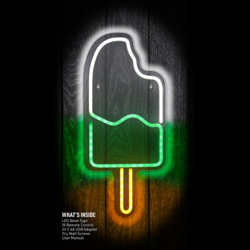 18” Ice Cream Multi-Color LED Neon Sign – Vibrant Wall Decor with USB Power & Easy Hang Hooks for Bedrooms, Kitchens, and Shops