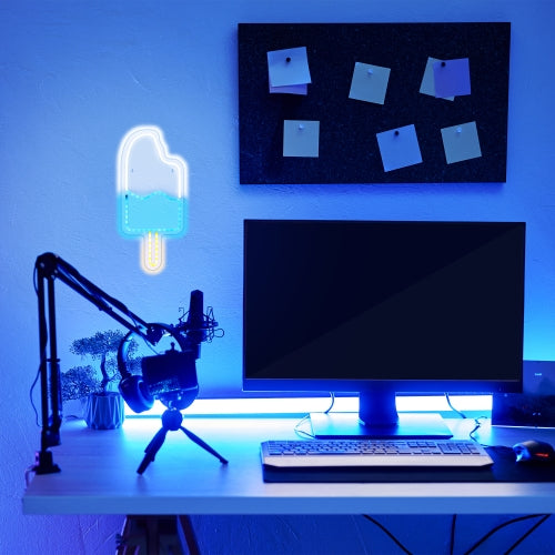 18” Ice Cream Multi-Color LED Neon Sign – Vibrant Wall Decor with USB Power & Easy Hang Hooks for Bedrooms, Kitchens, and Shops