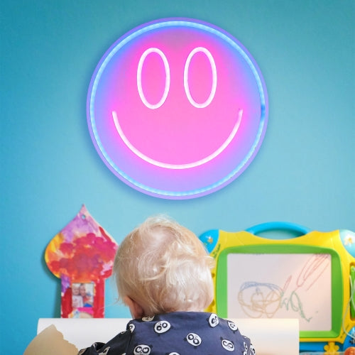 13" x 13" Retro Smiley Face LED Neon Sign – Vibrant Yellow Wall Decor with USB Power & Easy-Hang Mounting for Bedrooms, Offices, and Gamerooms