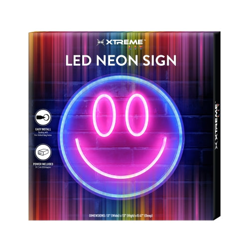 13" x 13" Retro Smiley Face LED Neon Sign – Vibrant Yellow Wall Decor with USB Power & Easy-Hang Mounting for Bedrooms, Offices, and Gamerooms