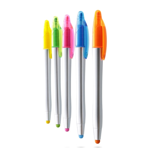 3-in-1 Highlighter Stylus Pens (5-Pack) – Multi-Color Ballpoint Pen, Neon Highlighter & Precision Touchscreen Stylus Set