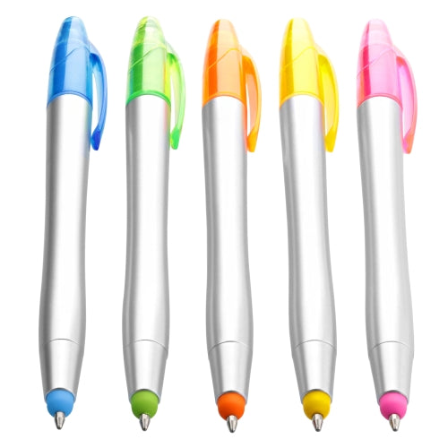 3-in-1 Highlighter Stylus Pens (5-Pack) – Multi-Color Ballpoint Pen, Neon Highlighter & Precision Touchscreen Stylus Set