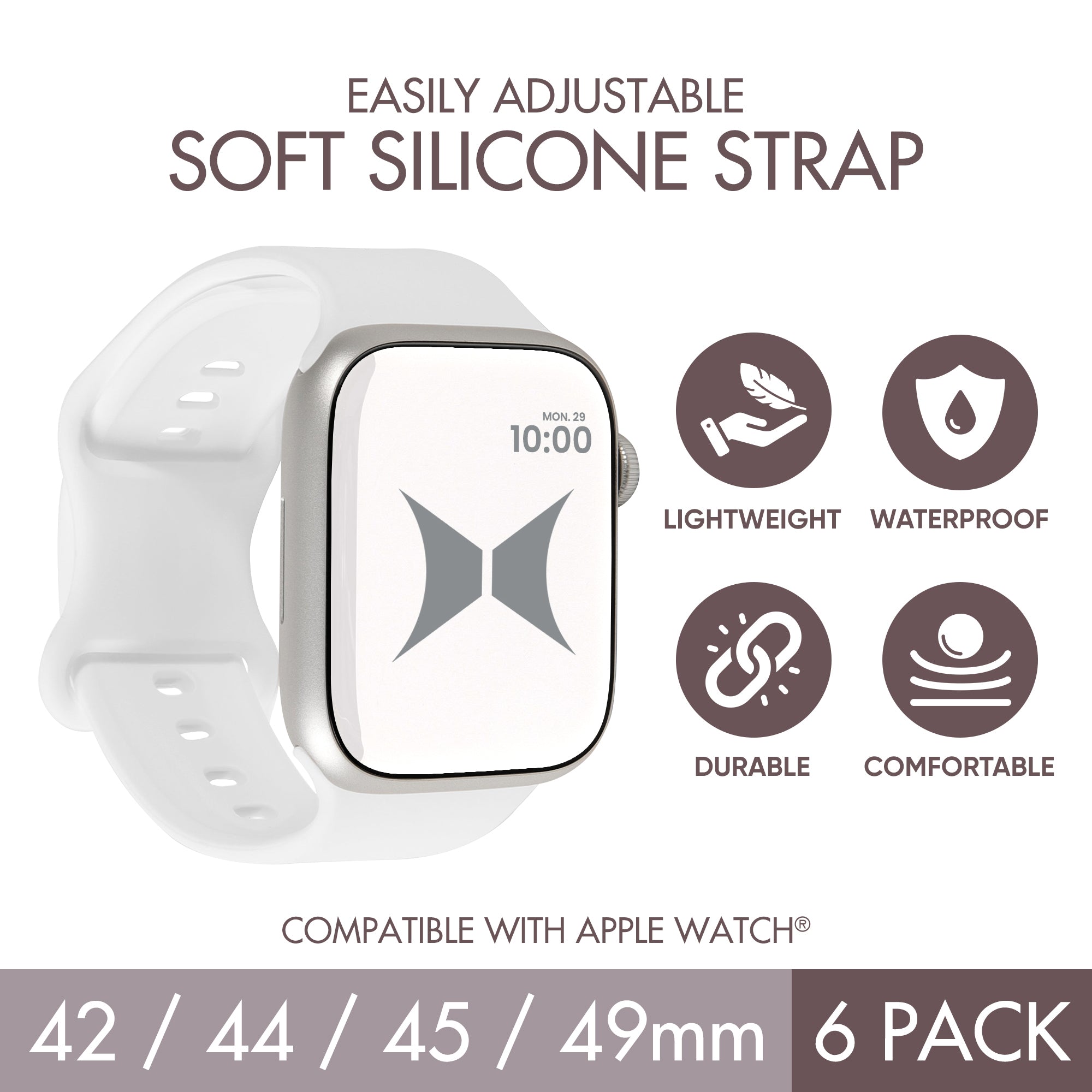 Smart Watch Soft Silicone Band 6 Pack – Large Size, Waterproof, New Buckle Design