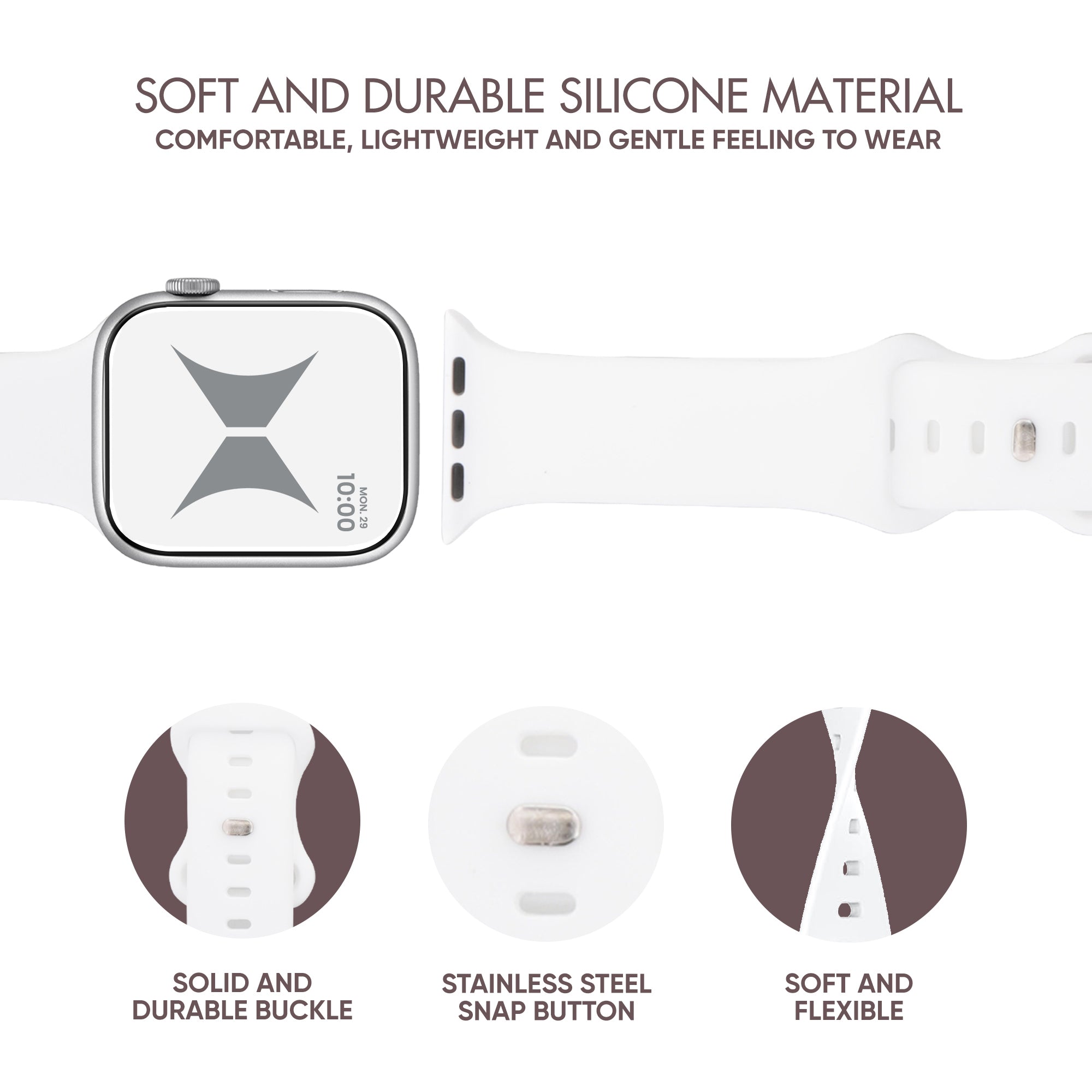 Smart Watch Soft Silicone Band 6 Pack – Large Size, Waterproof, New Buckle Design