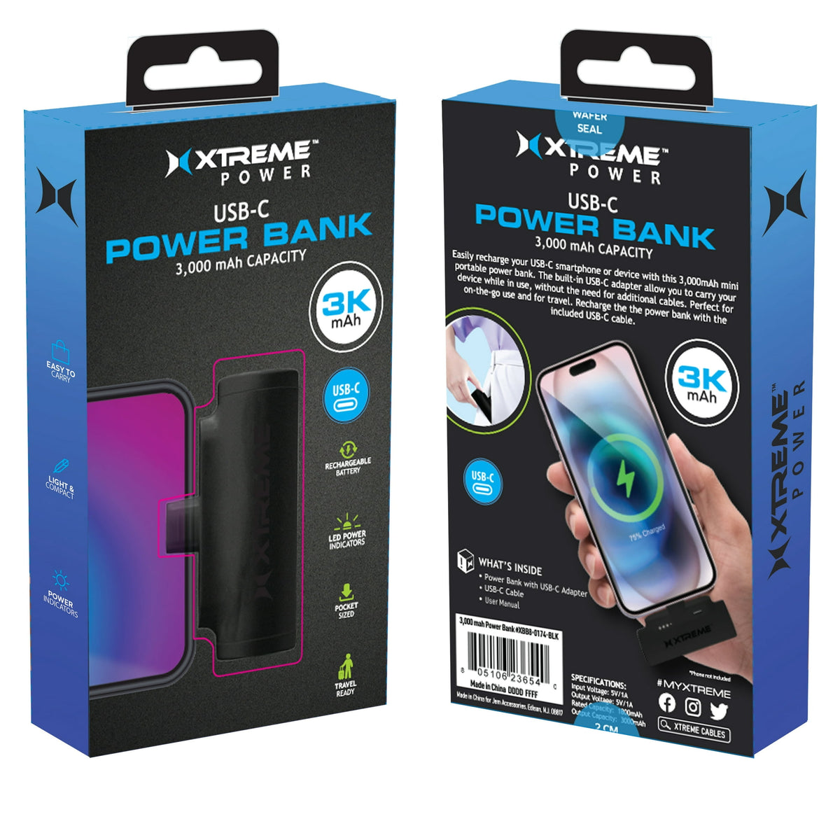 3000mah USB C Mini power bank