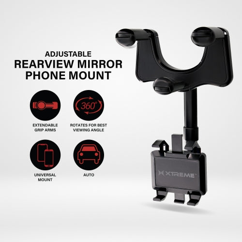 Adjustable Rearview Mirror Phone Mount for Car, Hands-Free Smartphone Holder for GPS Navigation, Maps & Calls, Black