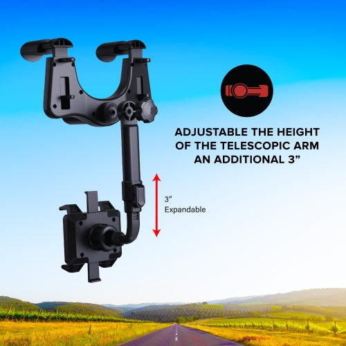Adjustable Rearview Mirror Phone Mount for Car, Hands-Free Smartphone Holder for GPS Navigation, Maps & Calls, Black