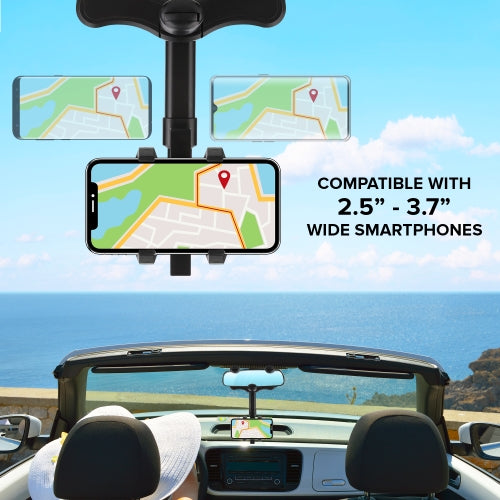 Adjustable Rearview Mirror Phone Mount for Car, Hands-Free Smartphone Holder for GPS Navigation, Maps & Calls, Black