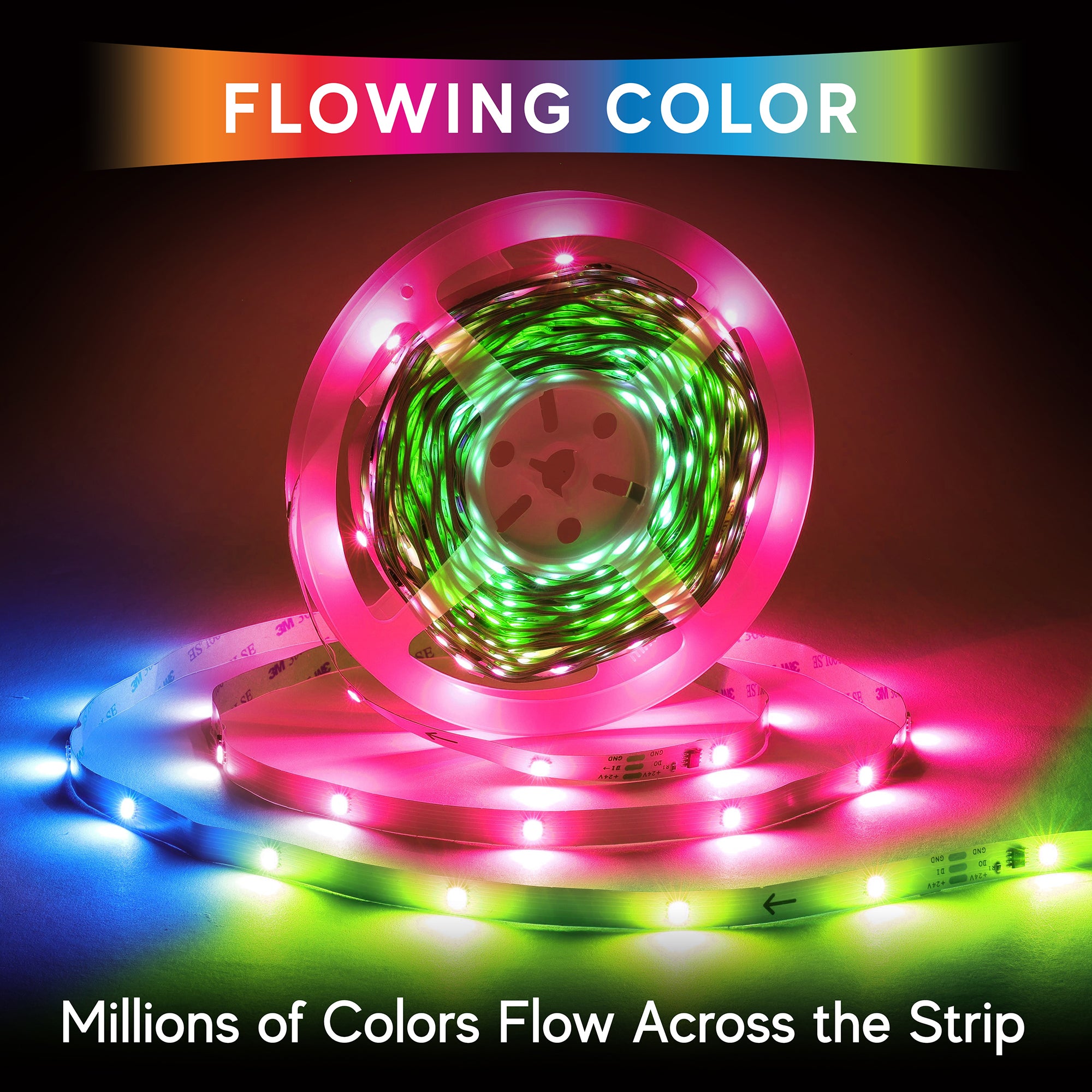 50ft Bluetooth LED Light Strips, Flowing Color Effect, App Use