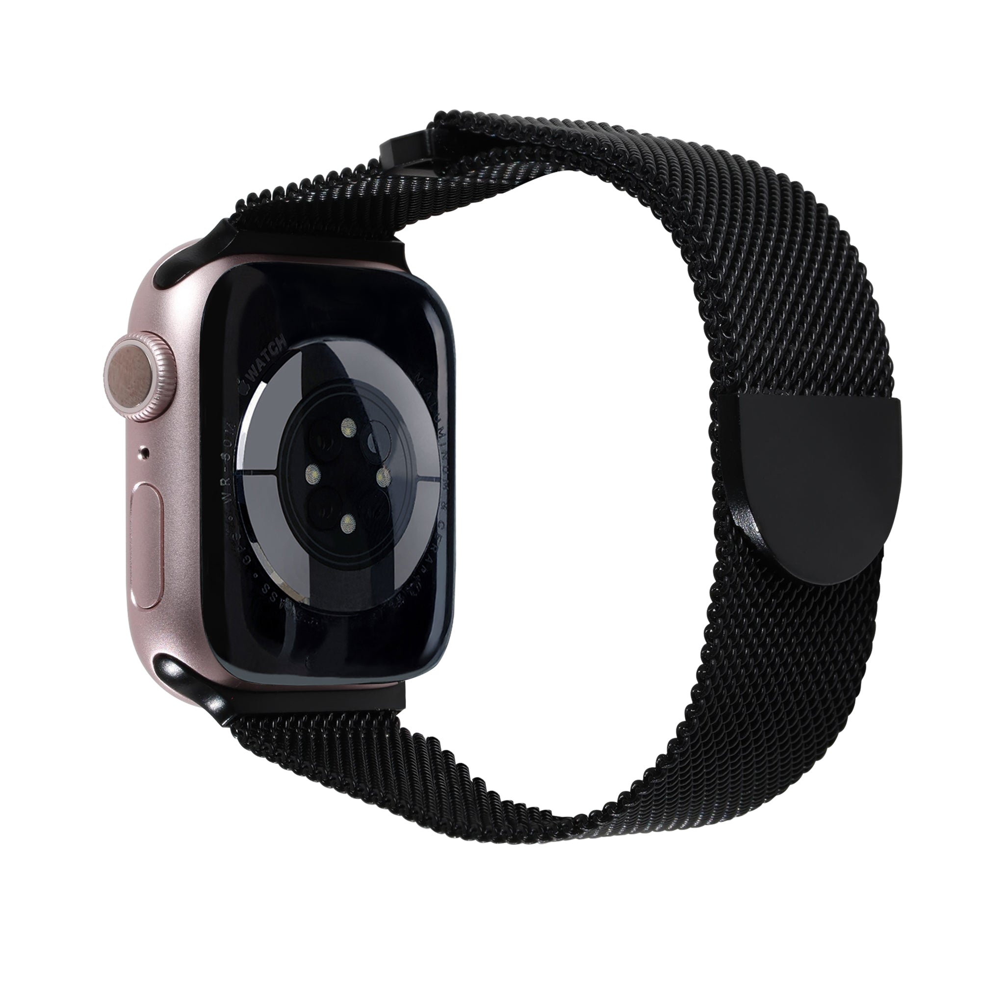 Premium Steel Mesh Apple Watch Band with Adjustable Magnetic Clasp, Black Finish, Universal Fit for all Large Series, Easy Installation