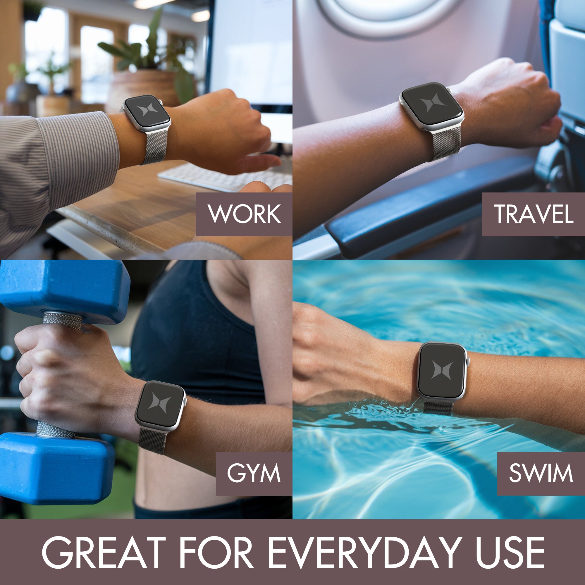 Premium Steel Mesh Apple Watch Band with Adjustable Magnetic Clasp, Starlight Finish, Universal Fit for all Large Series, Easy Installation
