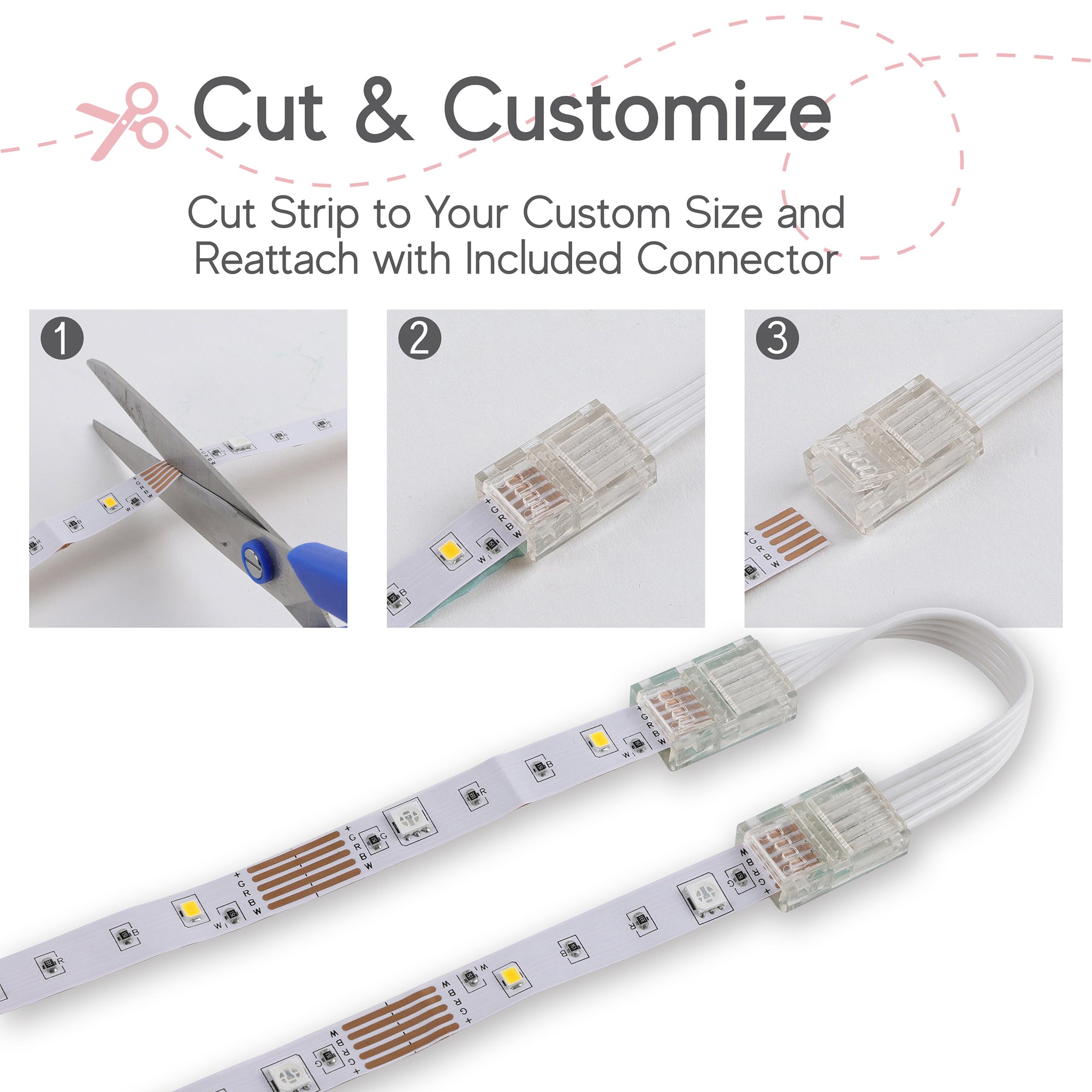 150 Ft Cut & Customize Indoor LED Light Strip Kit, Includes 3 Connectors