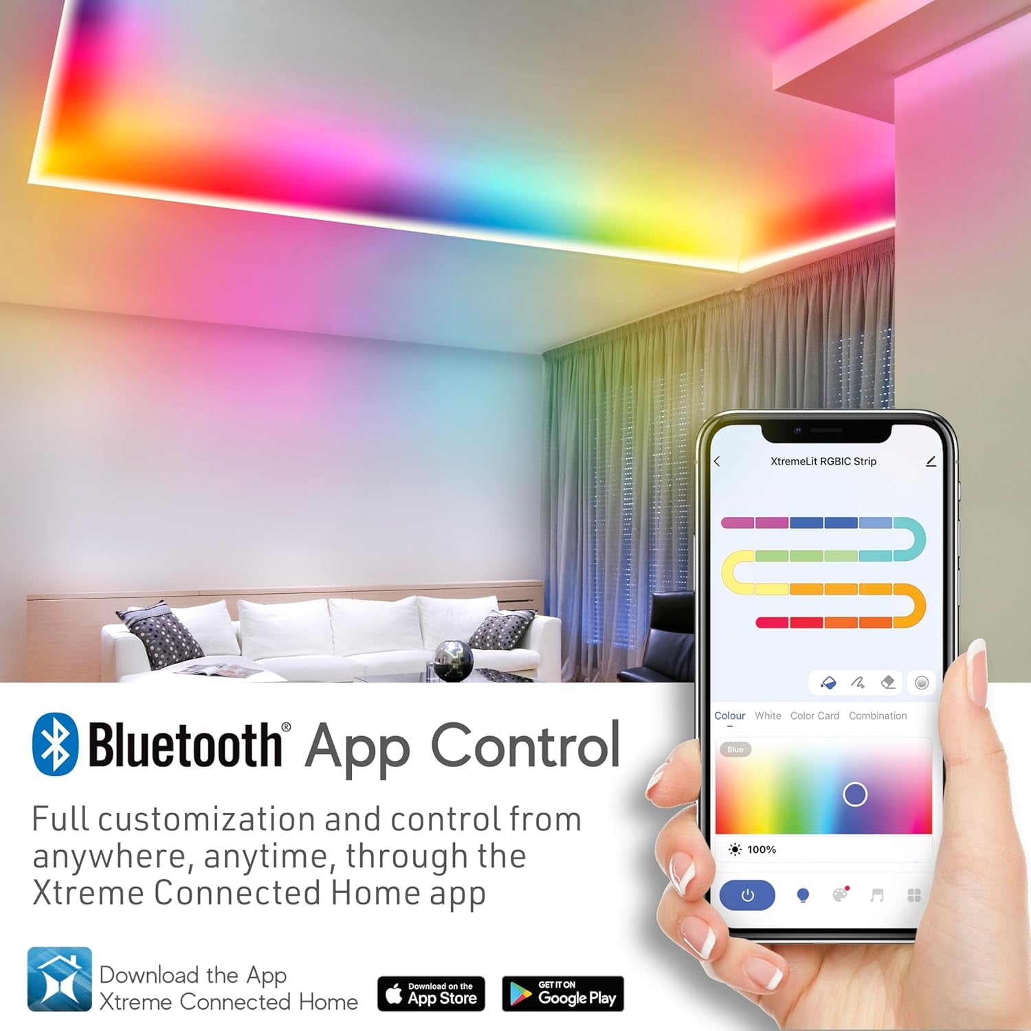 150ft Bluetooth LED Light Strips, Flowing Color Effect, App Use, Indoor