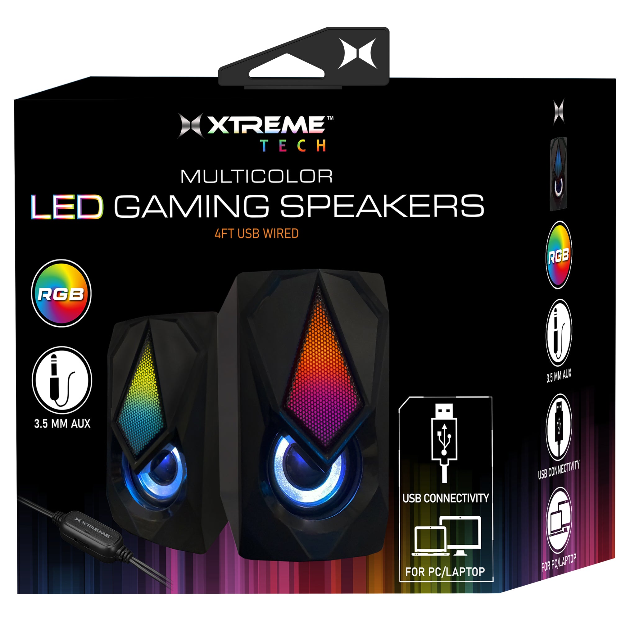 Multicolor LED Gaming Speakers, Quality Sound/Unique Color Flow Cycle, Adjustable Volume Control