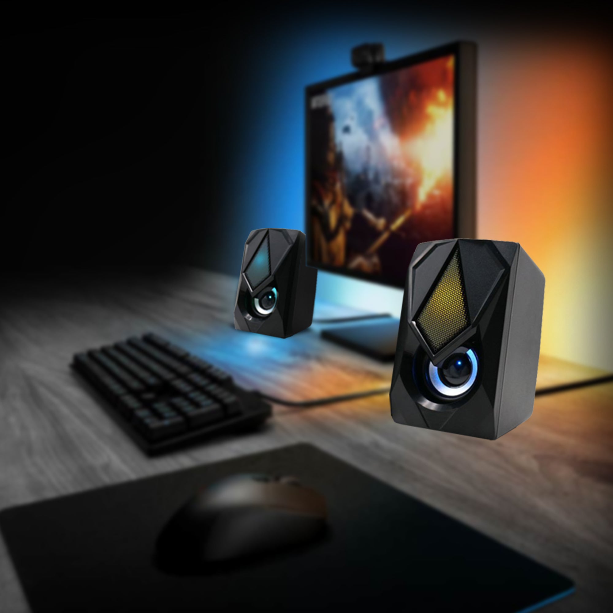 Multicolor LED Gaming Speakers, Quality Sound/Unique Color Flow Cycle, Adjustable Volume Control