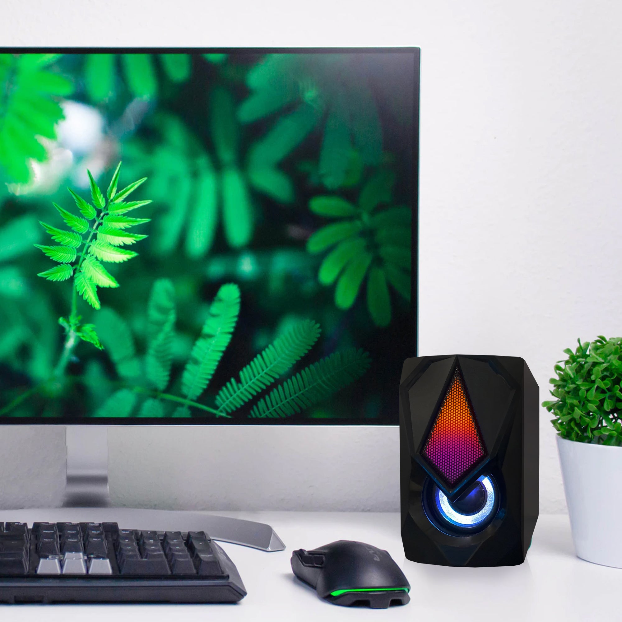 Multicolor LED Gaming Speakers, Quality Sound/Unique Color Flow Cycle, Adjustable Volume Control